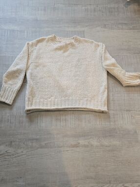 Cynthia Rowley Cream & Gold Thread Chenille Crew Sweater